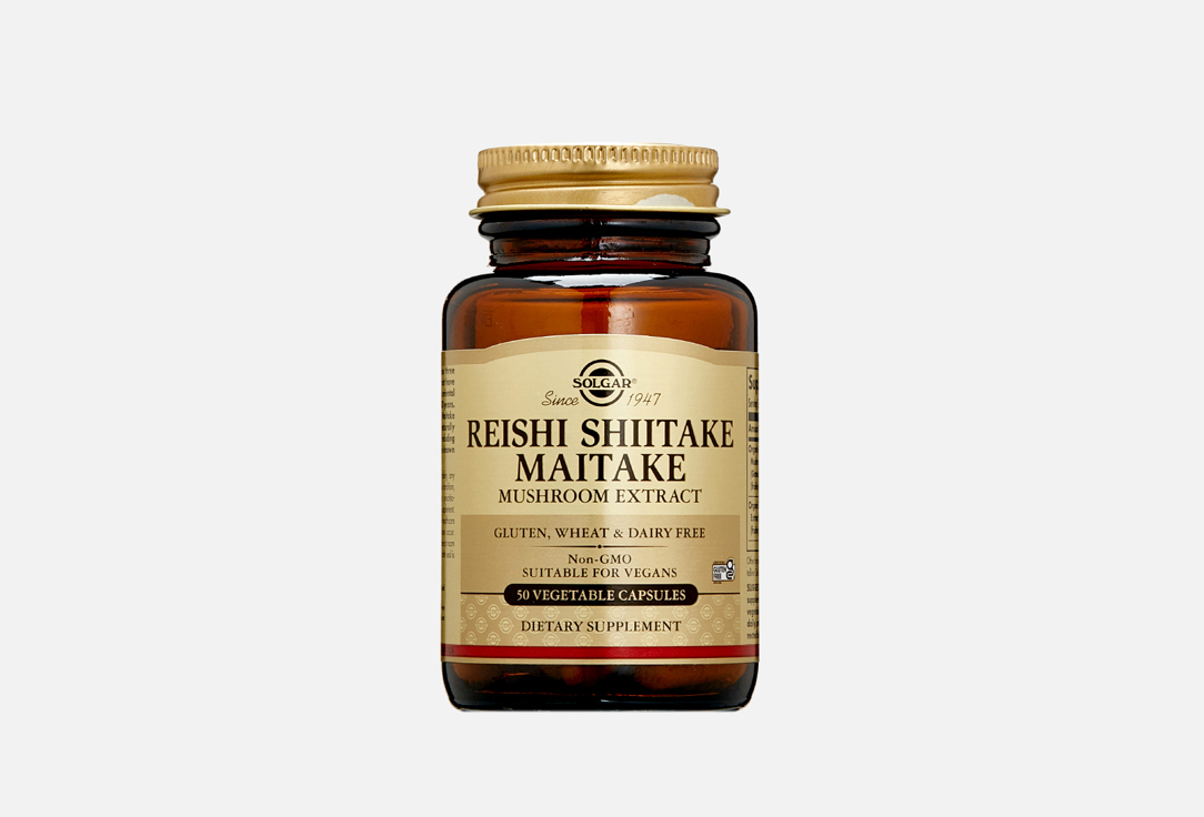 БАД для сохранения молодости SOLGAR Reishi Shiitake Maitake Mushroom Extract 50 шт капсула solgar экстракт грибов рейши шиитаке и мейтаке 505 мг