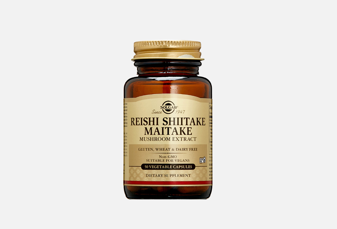 Изображение товара БАД для укрепления иммунитета Solgar Reishi Shiitake Maitake Mushroom Extract в капсулах