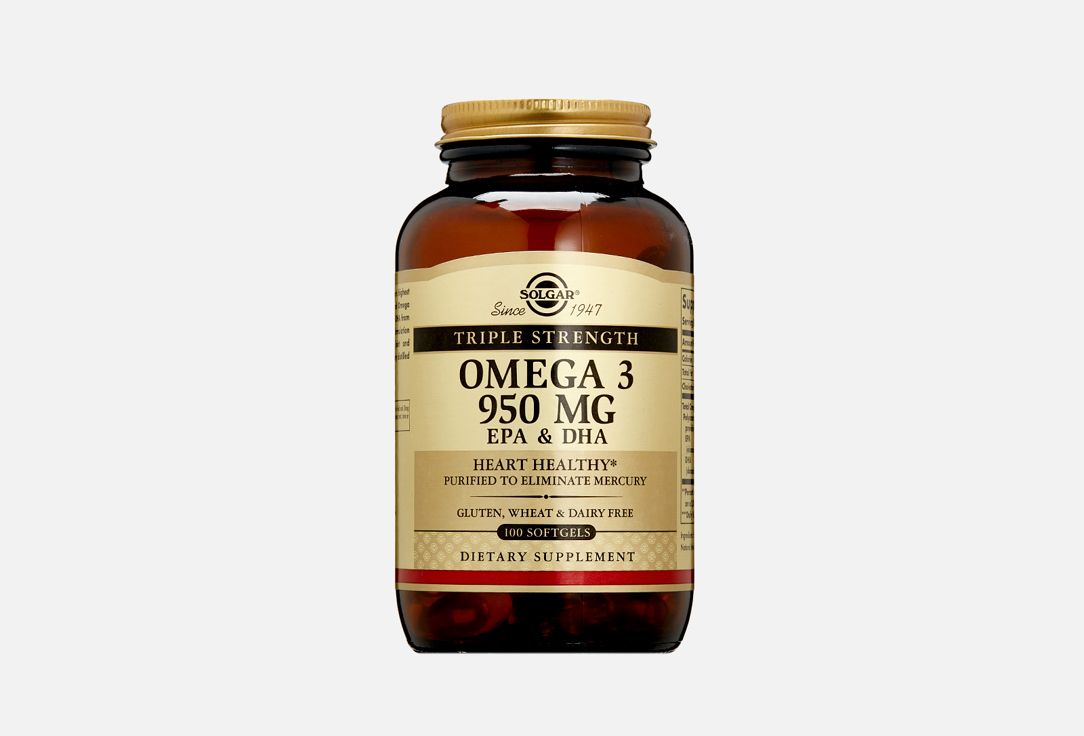 Омега 3 SOLGAR Triple Strength Omega-3 950 mg EPA&DHA 100 шт солгар двойная омега 3 эпк и дгк капс 700мг 60