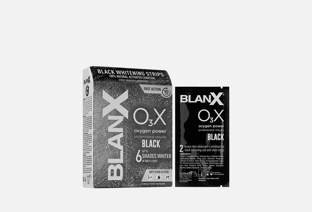 цена Полоски отбеливающие с углем (5 саше) BLANX O₃X black stripes 5 пар