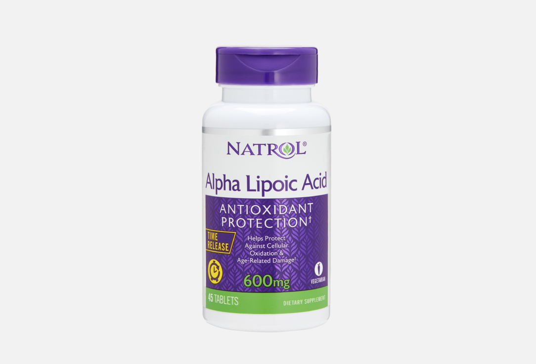 Альфа-липоевая кислота NATROL 600mg в таблетках с пролонгированным действием 45 шт alpha lipoic acid extra strength now foods 600 mg 60 капсул