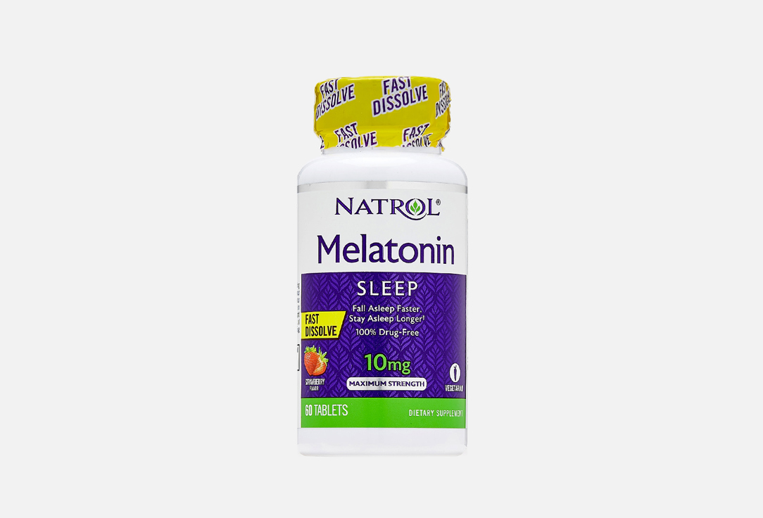 Мелатонин для сна NATROL Melatonin 10mg, Fast Dissolve 60 шт natrol изофлавоны сои 60 капсул natrol растительные продукты