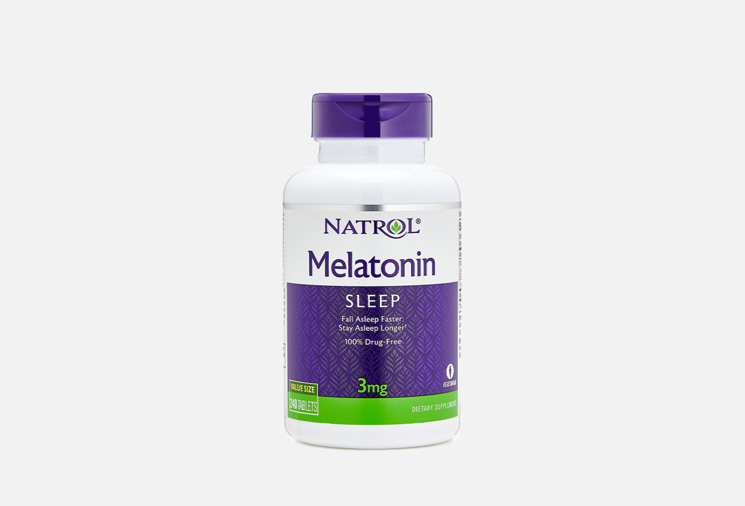 БАД для здорового сна NATROL Melatonin 3mg Витамин В6, Кальций в таблетках 240 шт бад для поддержки здорового уровня сахара natrol cinnamon biotin chromium в таблетках 60 шт