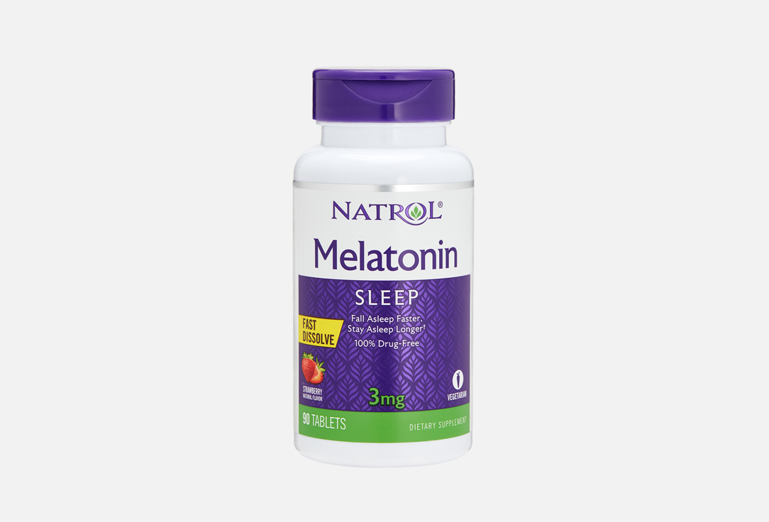 Мелатонин со вкусом клубники NATROL 3 мг в быстрорастворимых таблетках 90 шт мелатонин natrol 3 мг в таблетках 60 шт