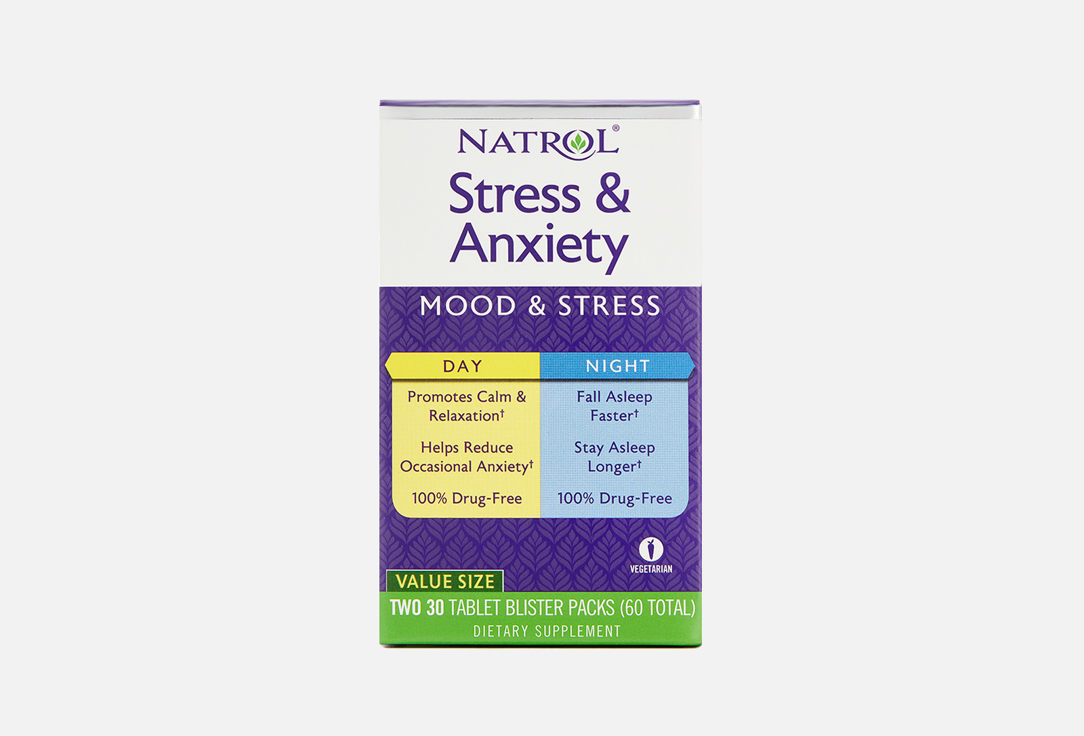 Комплекс для поддержания спокойствия NATROL stress&anxiety day&night 