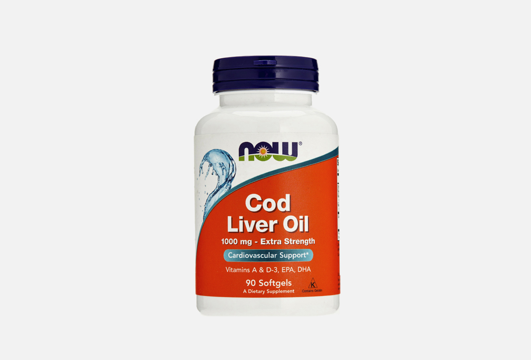 Омега 3 NOW Cod liver oil с витаминами а, д3 в капсулах 90 шт нау дгк 500 дна 500 капс 1448мг 90 бад