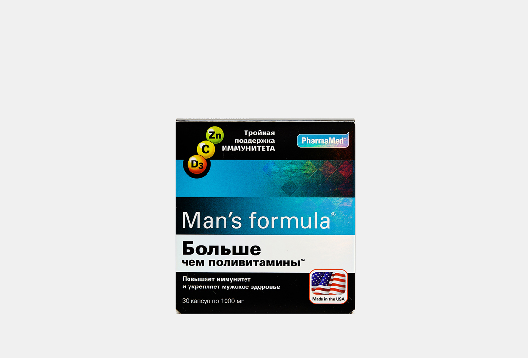 БАД для мужского здоровья MAN'S FORMULA Больше чем поливитамины Цинк, Витамин С, D3 30 шт бад для мужского здоровья man s formula больше чем поливитамины цинк витамин с d3 30 шт
