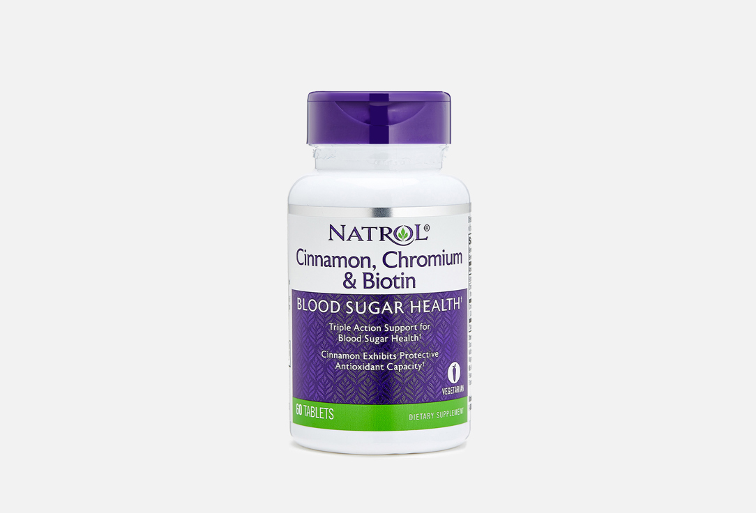 БАД для поддержки здорового уровня сахара NATROL Cinnamon, biotin, chromium в таблетках 60 шт бад для здорового сна natrol melatonin 3mg витамин в6 кальций в таблетках 240 шт