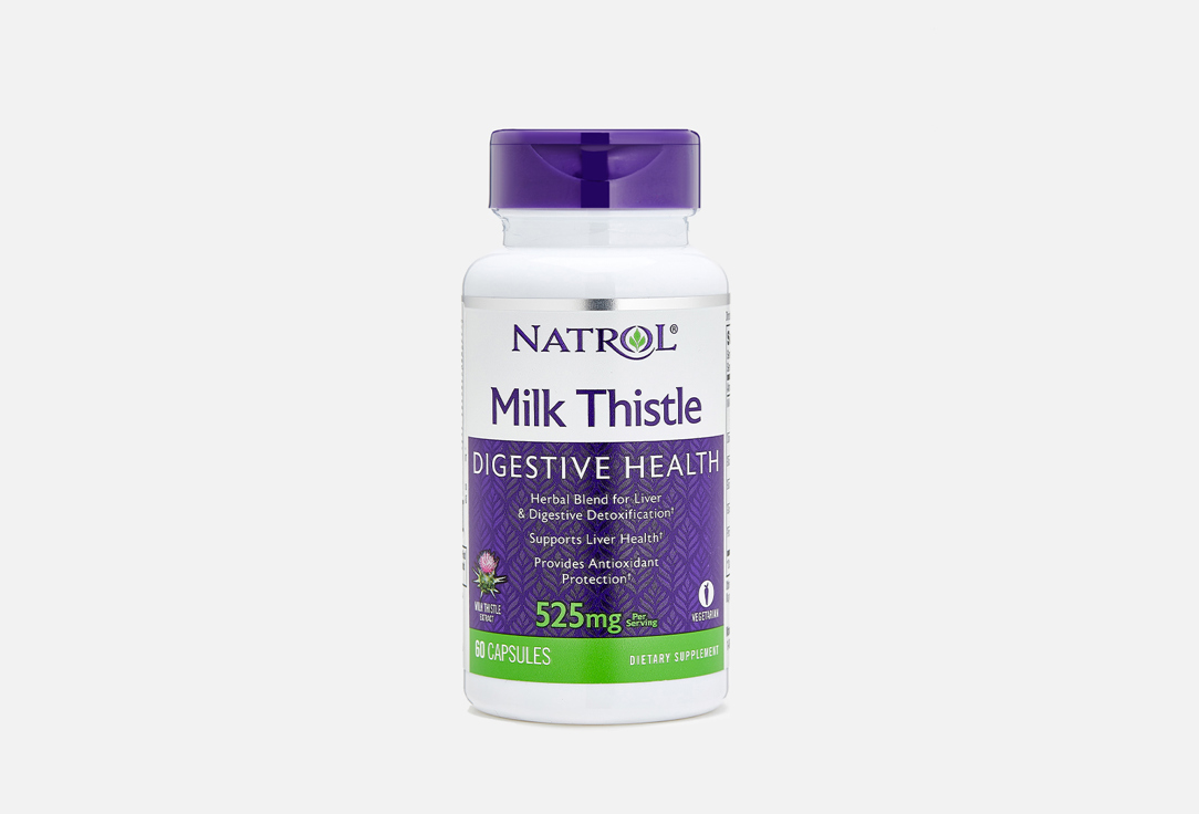 БАД для поддержки пищеварения NATROL Milk thistle расторопша 525 мг в капсулах 60 шт бад для мужского здоровья natrol maca extract 500mg в таблетках 60 шт