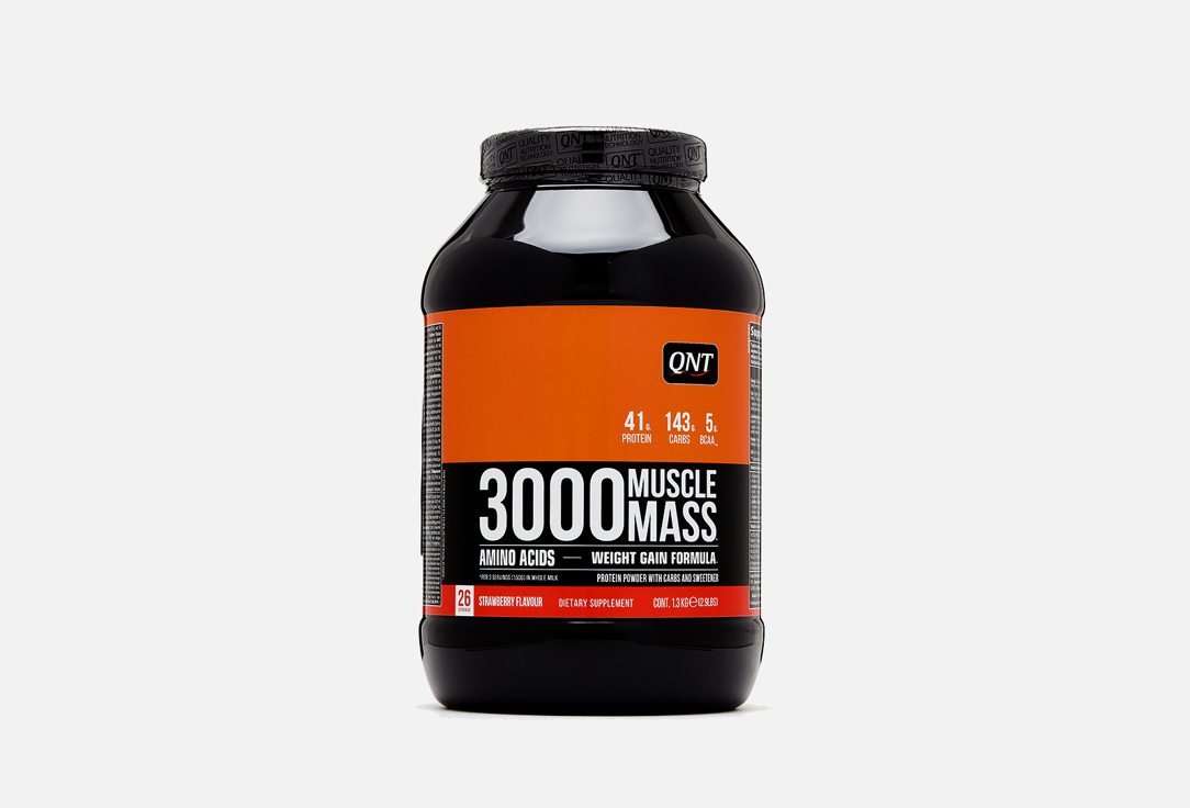 Гейнер со вкусом клубники QNT 3000 Muscle Mass Strawberry 1300 г гейнер qnt 3000 muscle mass 1300 г ваниль
