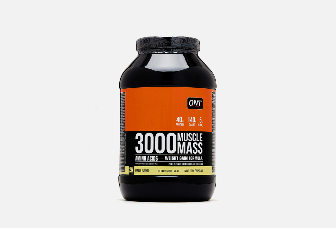 Гейнер со вкусом ванили QNT 3000 Muscle Mass Vanilla 1300 г qnt metapure mass 1815 g ваниль