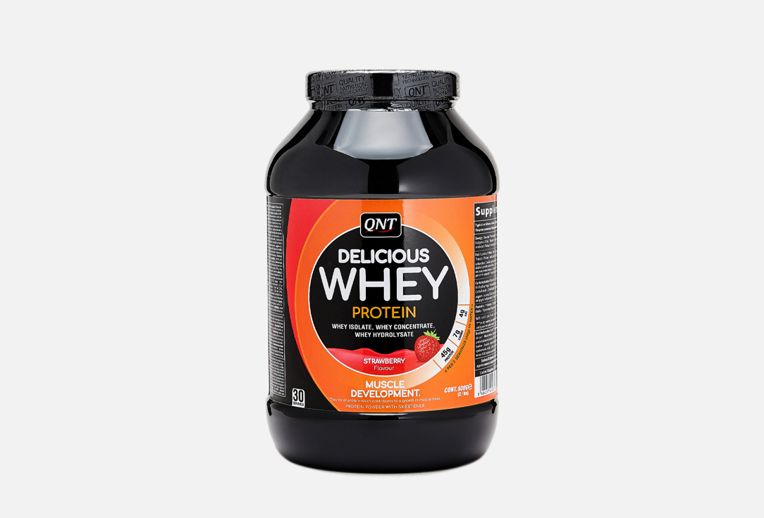 Сывороточный протеин со вкусом клубники QNT Delicious Whey Protein Powder Strawberry 908 г atlecs whey protein 908 g шоколадный торт