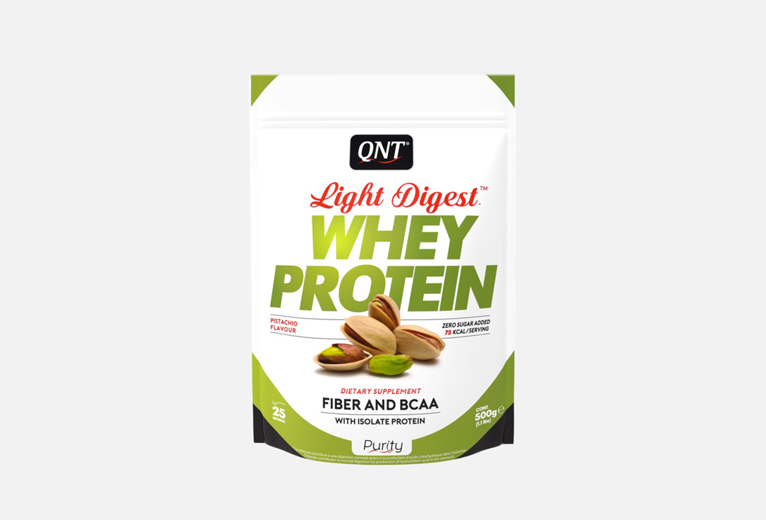 Протеин со вкусом фисташки QNT Light Digest Whey Protein 500 г протеин со вкусом бельгийского шоколада qnt light digest whey protein 500 гр