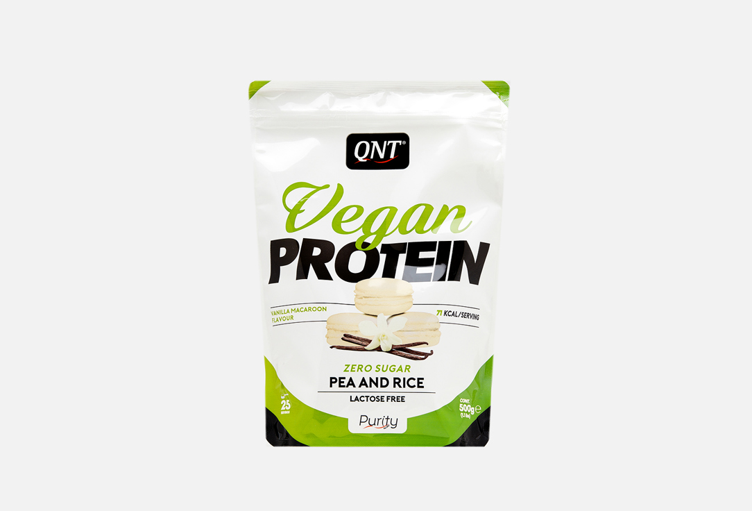 Протеин со вкусом Ваниль и макарун QNT VEGAN PROTEIN POWDER 500 г биологически активная добавка vplab vegan protein chocolate 500 г