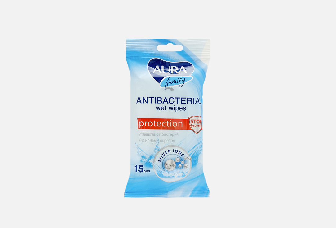 Антибактериальные влажные салфетки AURA Antibacterial Wet Wipes 15 шт салфетки влажные гигиенические антибактериальные 15шт 2 шт