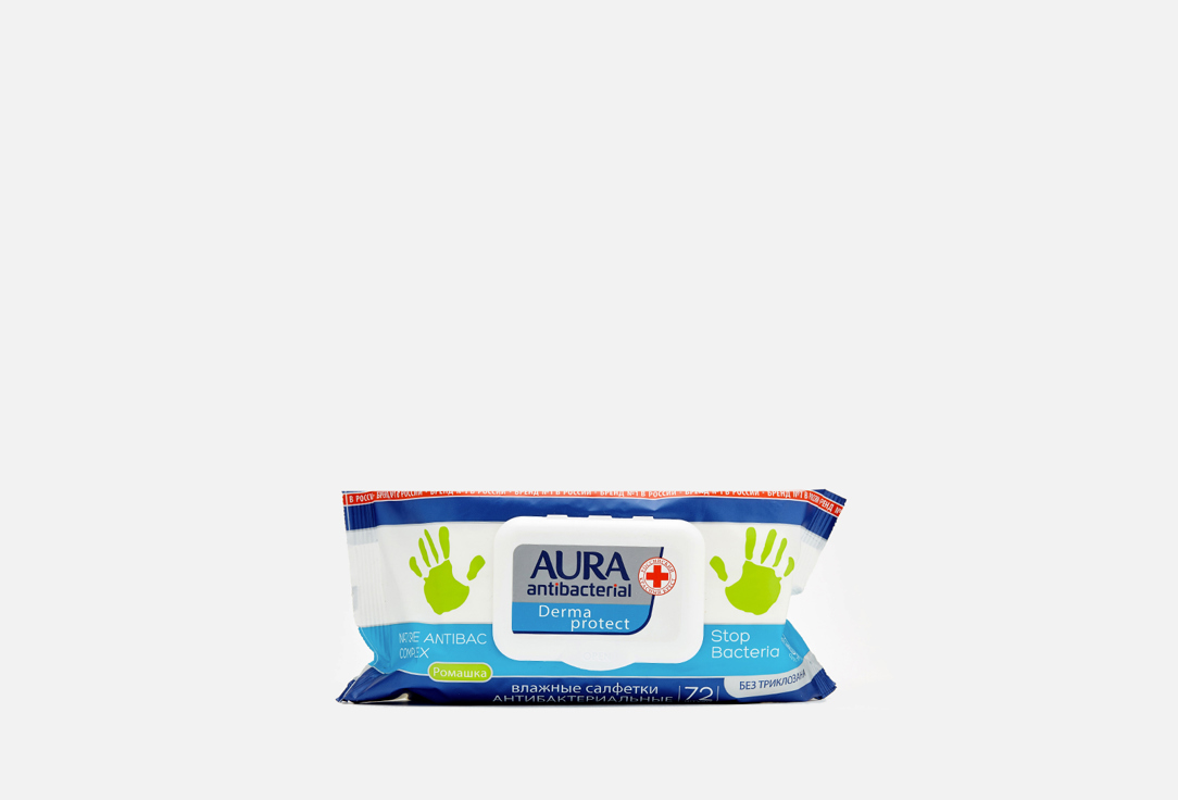 Антибактериальные влажные салфетки с ромашкой AURA Antibacterial Wet Wipes 72 шт цена и фото