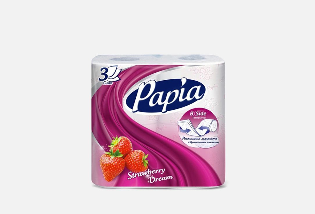 цена Туалетная бумага с ароматом клубники PAPIA Strawberry Dream 4 шт