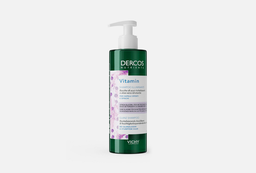 Шампунь для блеска волос VICHY DERCOS NUTRIENTS VITAMIN 250 мл vichy восстанавливающая маска для секущихся и поврежденных волос nutri protein 250 мл vichy dercos nutrients