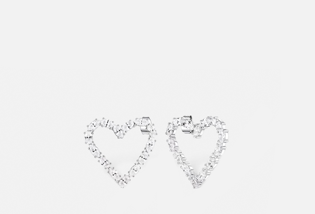 Изображение товара Серьги EVGENIA Hearts из ювелирного сплава с фианитами и родированием