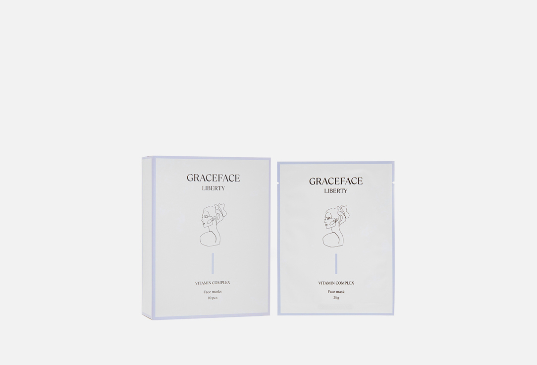 Изображение товара Набор тканевых масок для лица GRACEFACE Set of moisturizing fabric face masks vitamin complex