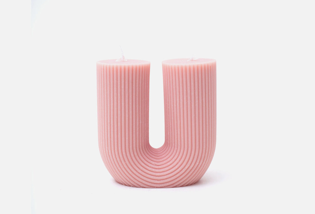 Изображение товара Декоративная интерьерная свеча радуга нежно-розовая натуральная ручная работа