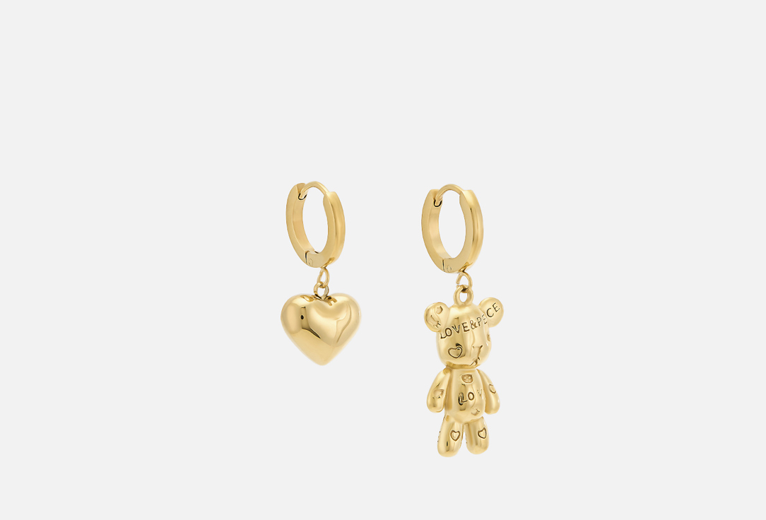 Изображение товара Серьги Attribute Shop golden asymmetrical bear and heart