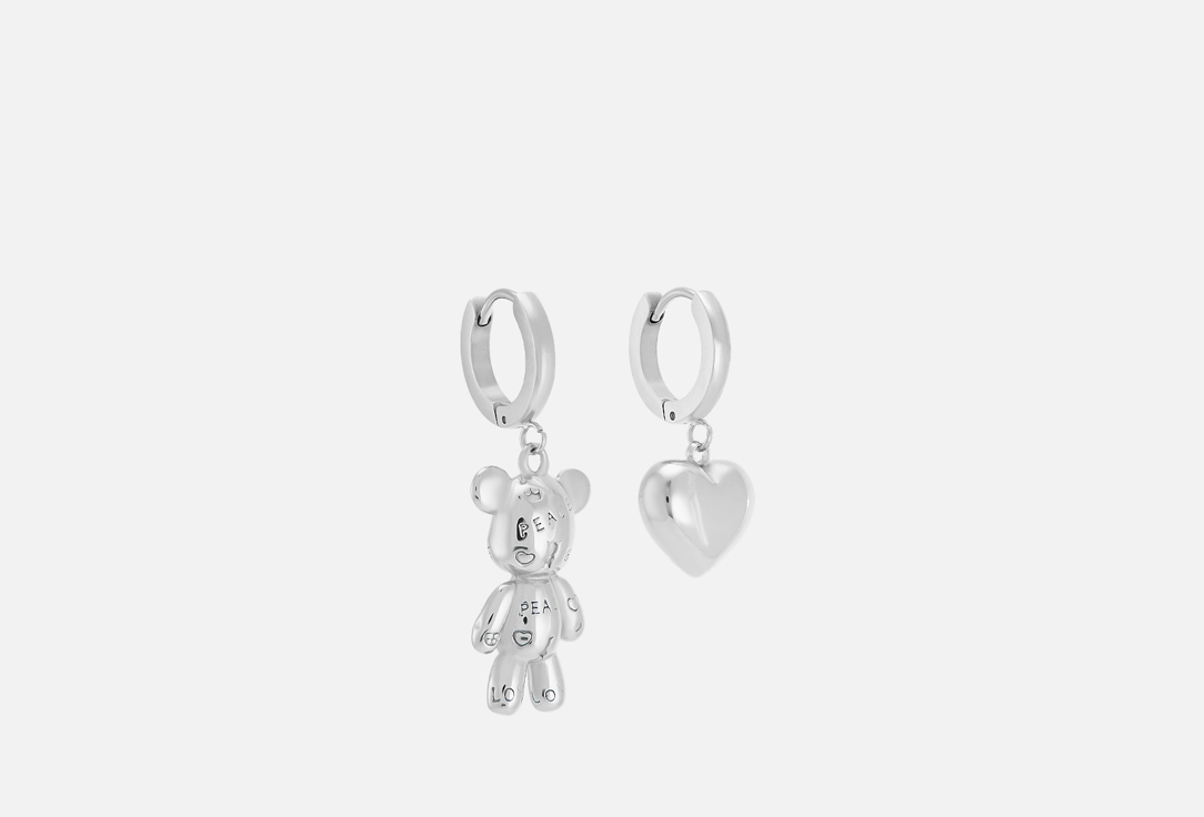 Изображение товара Серьги Attribute Shop silver asymmetrical bear and heart