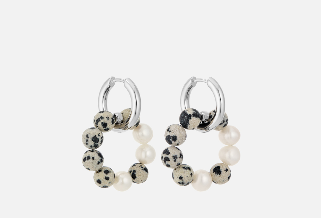 Изображение товара Серьги Le CHER jasper-01 из яшмы и жемчуга с родиевым покрытием для женщин