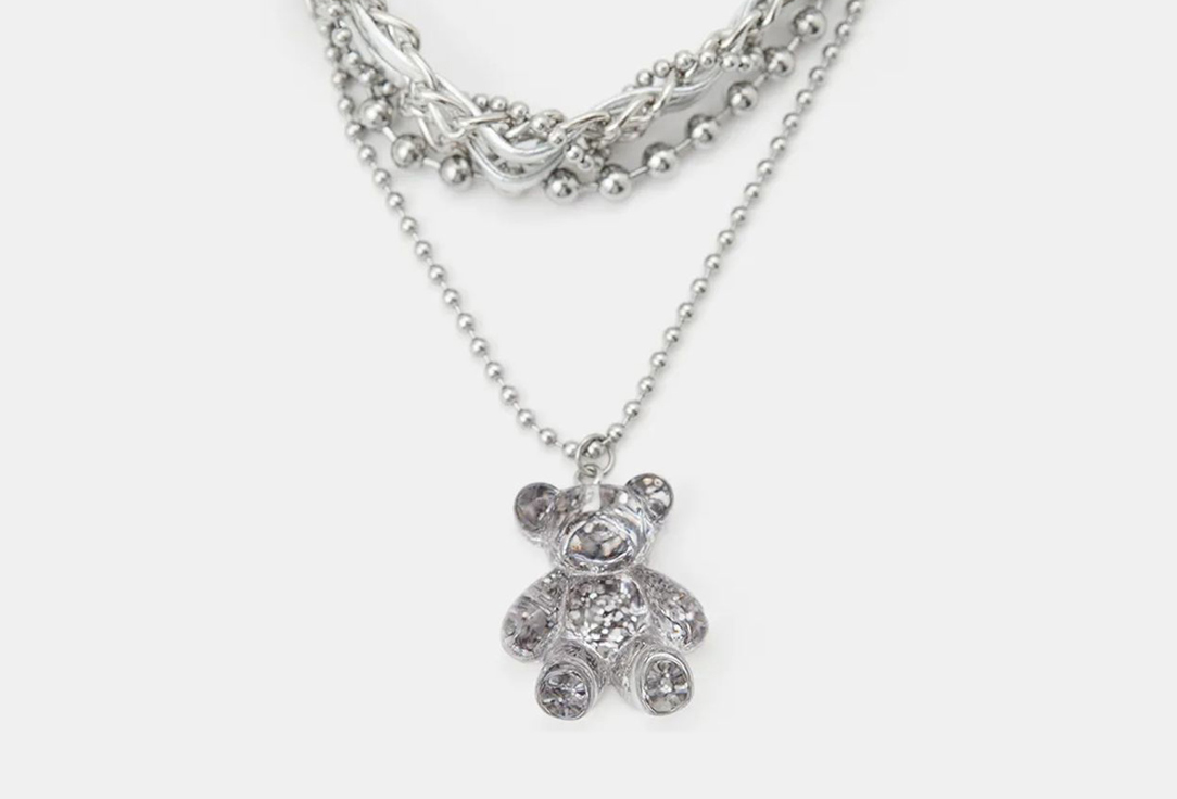 Изображение товара Колье PABUR BEAR серебряное женское украшение с медведем 35 см + 5 см цепочка