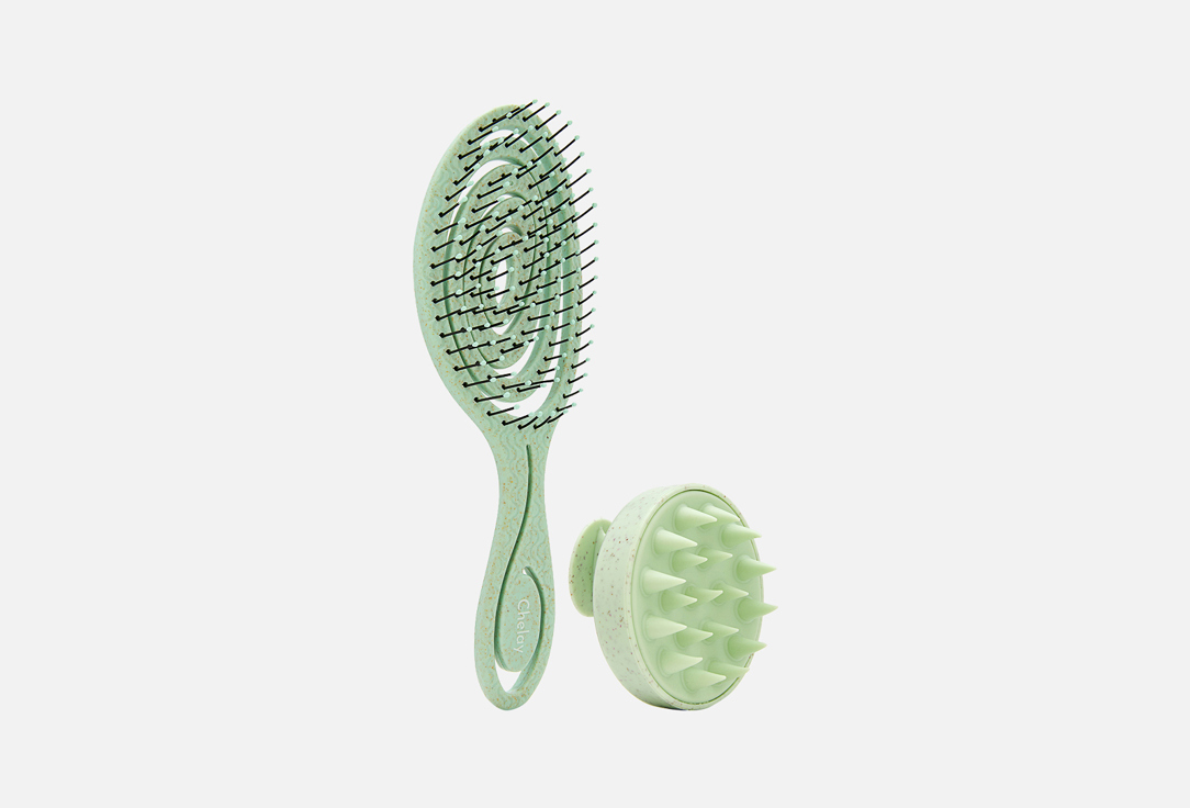 Изображение товара набор щетка-массажер+расческа Chelay green set for gentle hair care