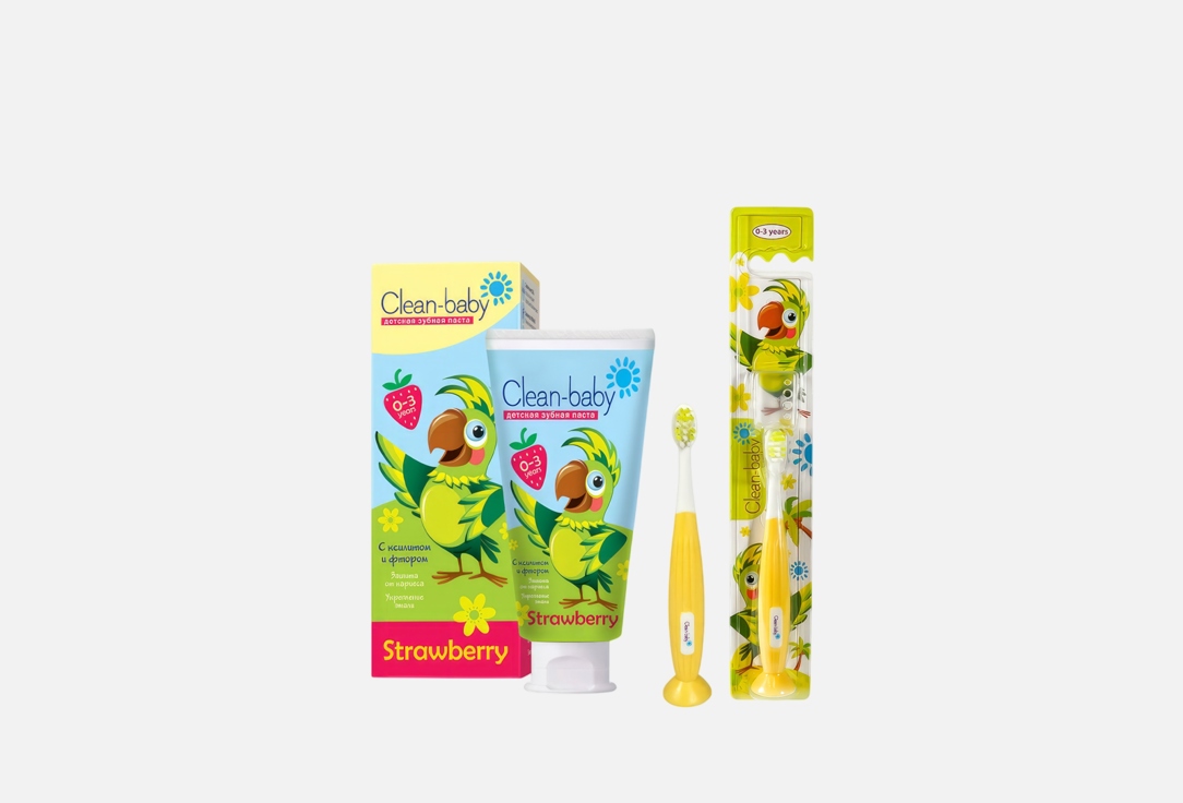 Набор для ухода за полостью рта 0-3 лет CLEAN-BABY Попугай 2 шт