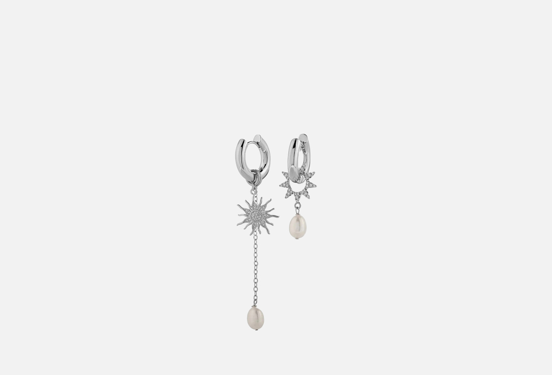 Изображение товара Серьги LENÁLI Solar eclipse asymmetric earrings с фианитами и жемчугом подарочная упаковка