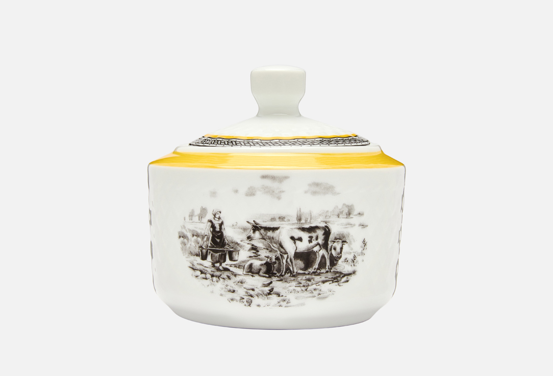 Изображение товара Фарфоровая сахарница ZARINIRAN Village 295 мл с золотым узором современный дизайн