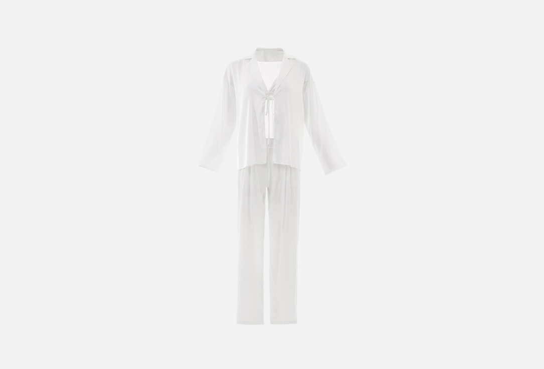 Изображение товара Шелковая пижама тройка Mimi Brand lactic для женщин демисезонная роскошная комфортная