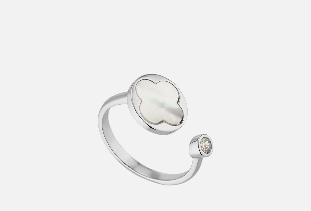 

Кольцо 19.STONE, Клевер перламутр циркон родий ONESIZE мл