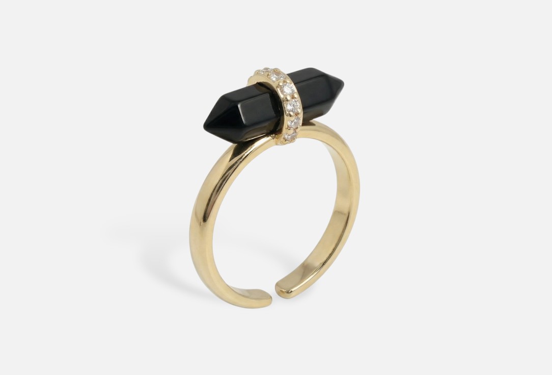 Изображение товара Кольцо 19.stone с черным камнем и позолотой регулируемое для женщин