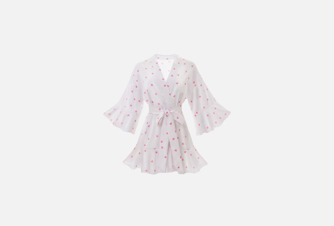 Изображение товара Шелковый халат с воланами Mimi Brand pink hearts для женщин, премиальный шелк