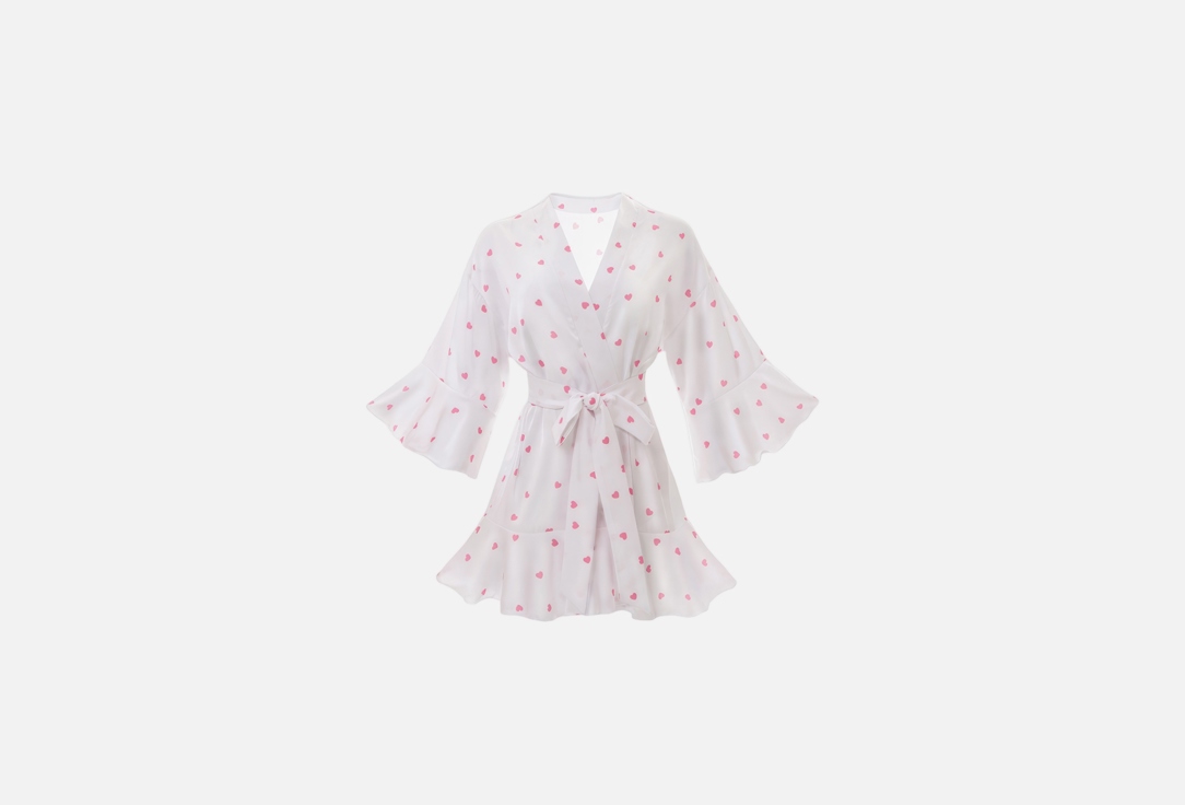 Изображение товара шелковый халат с воланом Mimi Brand pink hearts