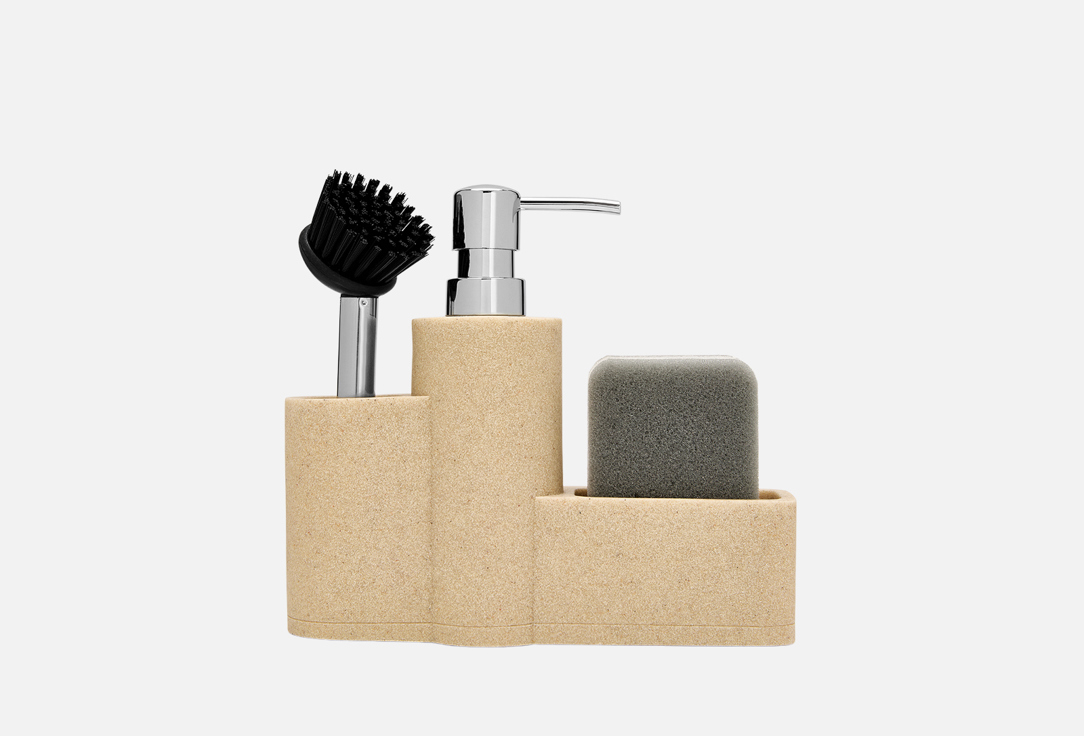 Изображение товара Дозатор для мыла DENEZO Grand с губкой и щеткой, объем 200 мл, стильный дизайн