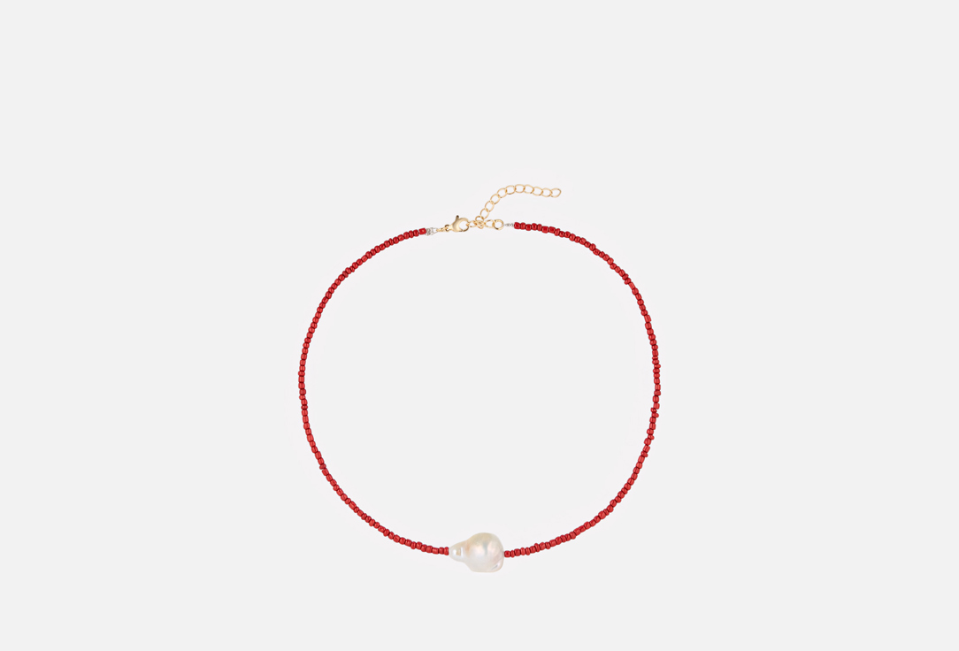 Изображение товара Красный чокер из бисера и барочного жемчуга с позолотой для женщин