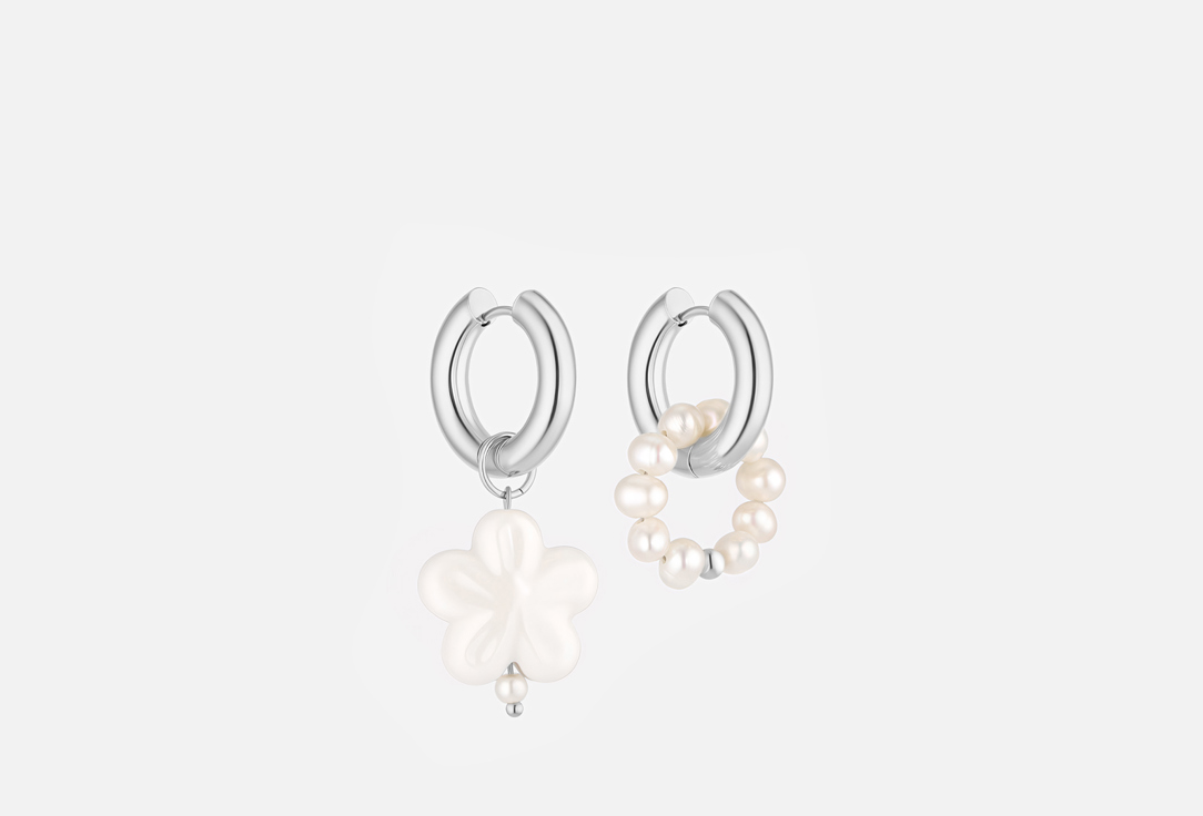 Изображение товара Серьги PINKCODE White flower and pearl с родиевым покрытием