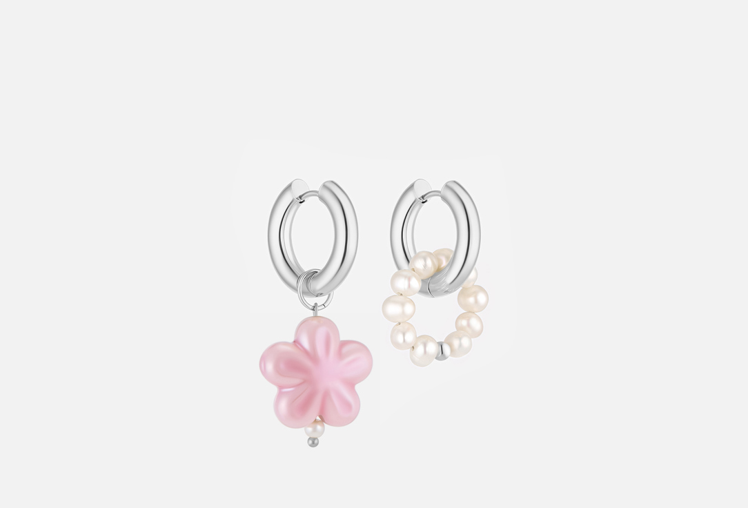 

Серьги PINKCODE, Pink flower and pearl родий 2 шт