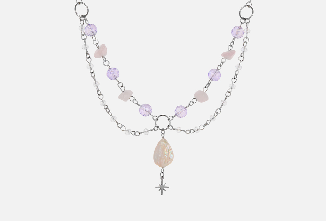 Изображение товара Ожерелье AUGGHT Pearl с речным жемчугом розовым кварцем и звездочкой 39-40 см