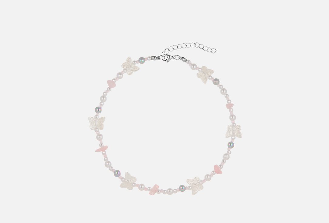 Изображение товара Красивая женская ожерелье AUGGHT Butterfly с розовым кварцем и бабочками