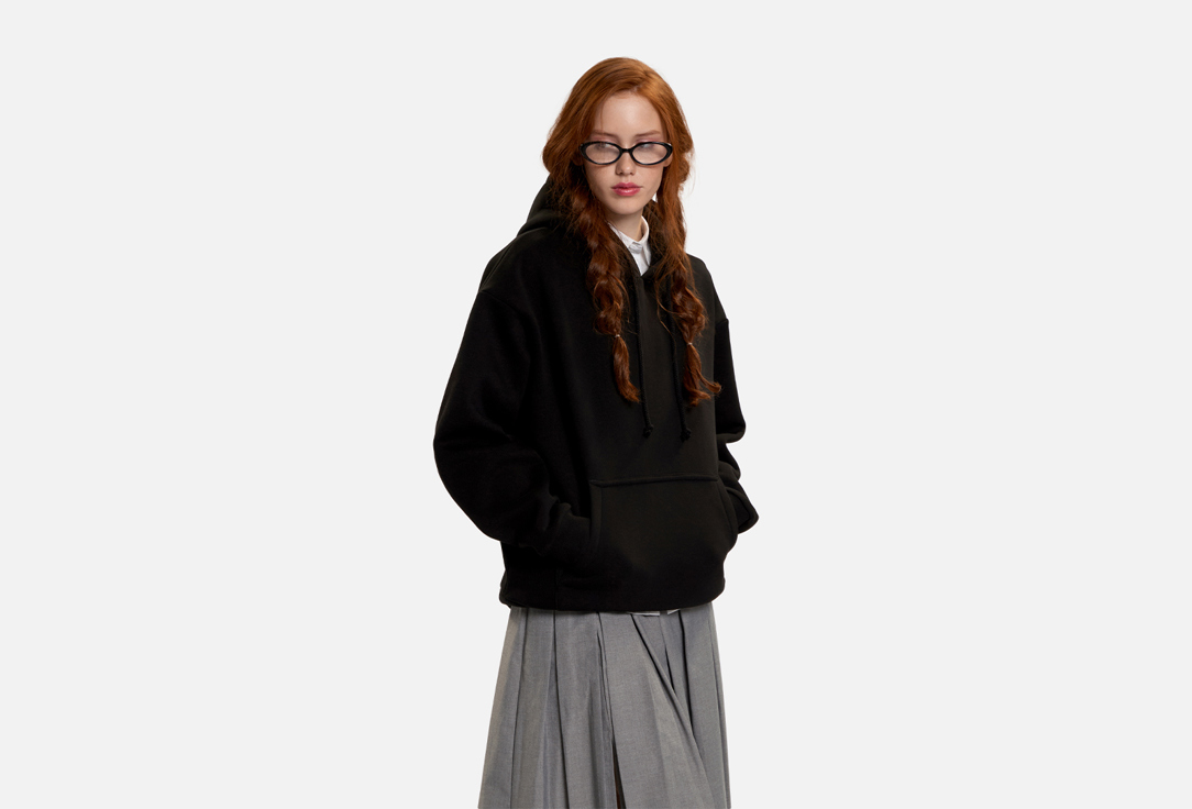 Изображение товара Черное оверсайз худи СМЕРЧ с карманами и регулируемой резинкой