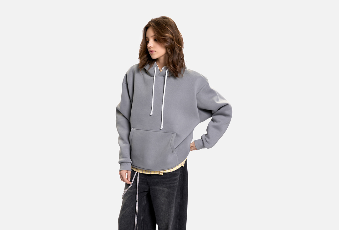 Изображение товара Унисекс худи оверсайз серого цвета с карманами и регулируемой резинкой - СМЕРЧ