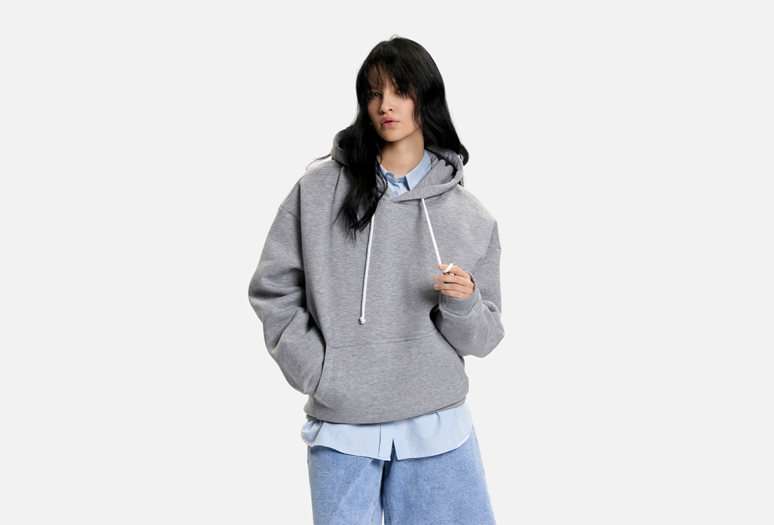 Изображение товара Худи СМЕРЧ серый меланж оверсайз с карманами и регулятором