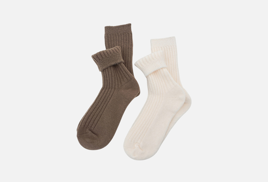 Изображение товара Женский набор носков TENDEN коричневый молочный 2 пары теплые для женщин