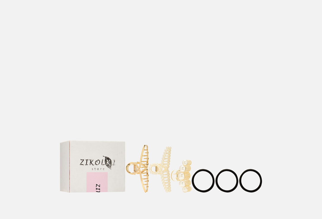 Изображение товара Набор крабов для волос Zikolki Store белый жемчуг и золотистый