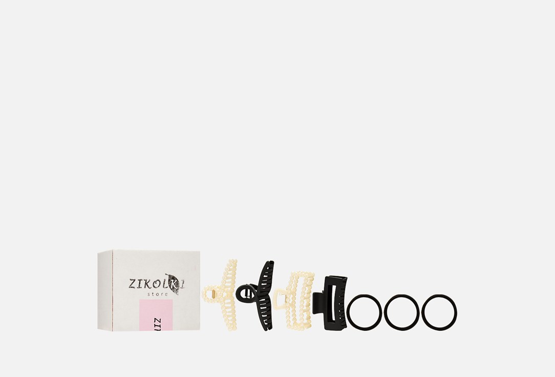 Изображение товара Набор крабов для волос Zikolki Store белый жемчуг и черные мягкие аксессуары